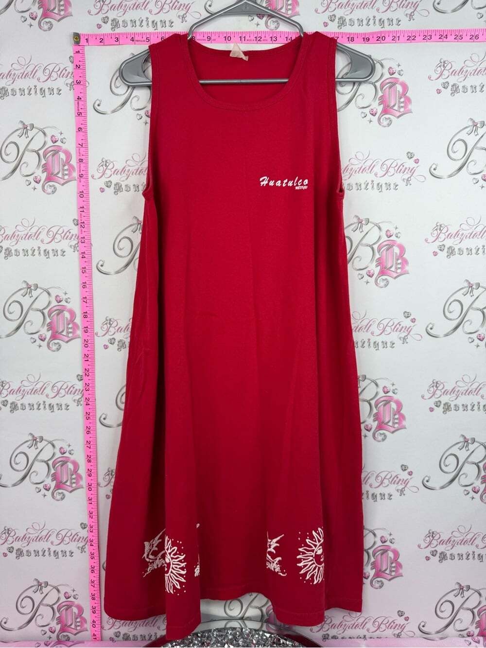 dress Mexico y2k Red Sleeveless Graphic Midi Dress with White Accents